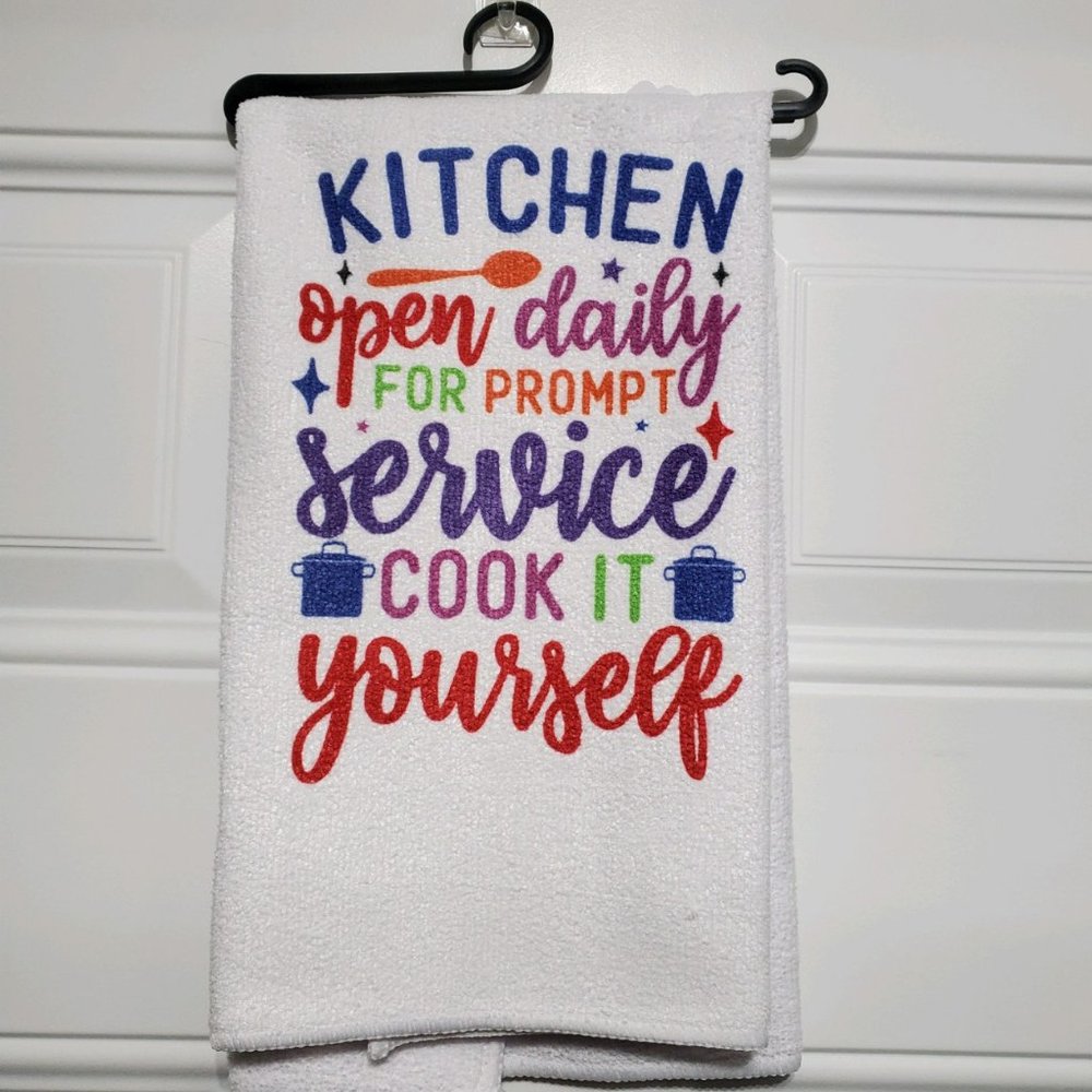 Kitchen Open Daily  Tea Towel